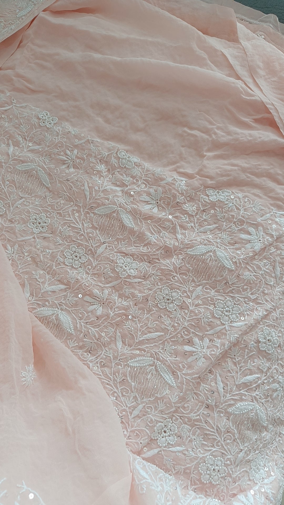 Ruhani Soft Peach 2 and 3 taar Chikankari Masterpiece Saree